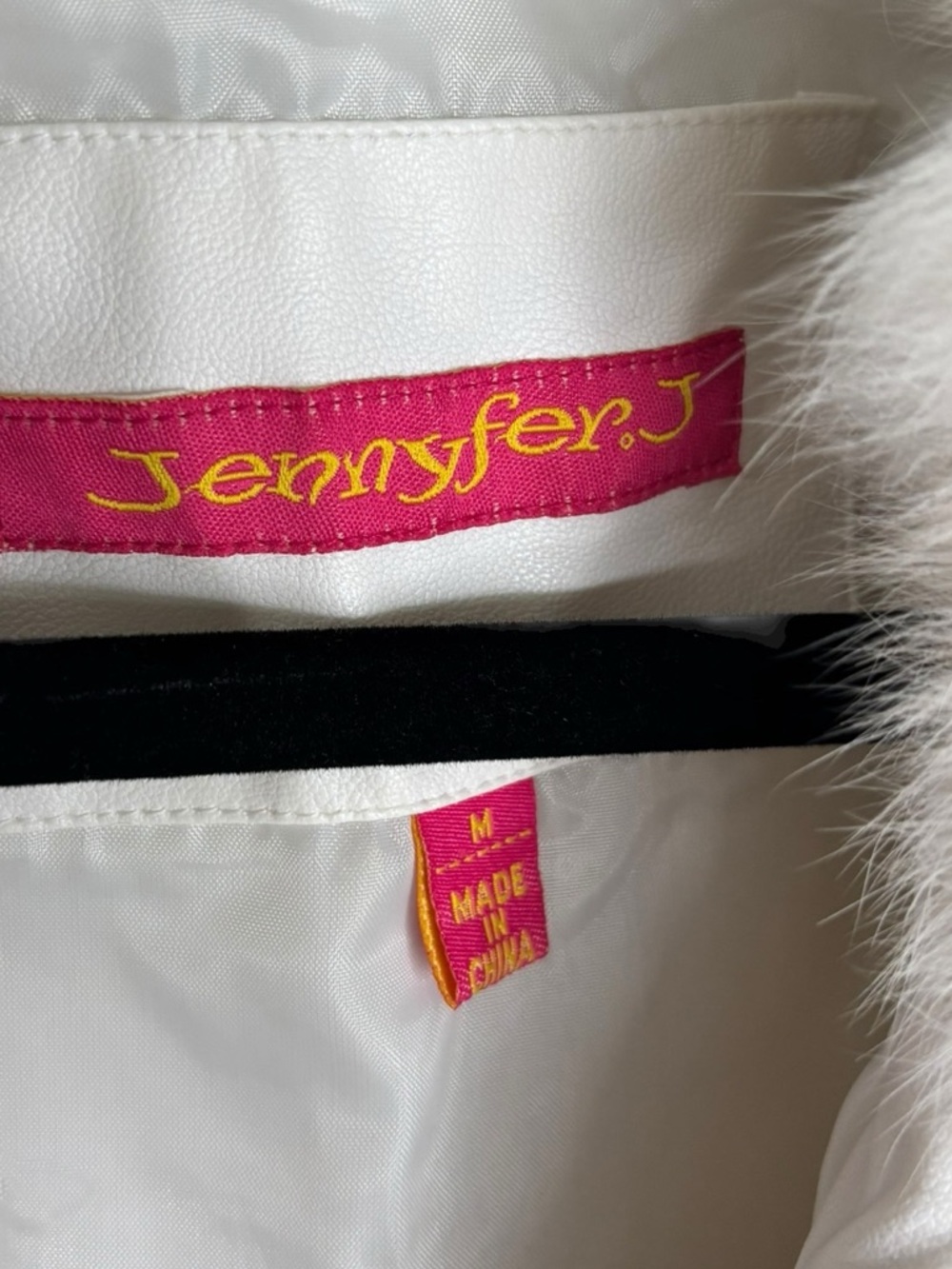 Y2K Jennyfer J Women's Moto Jacket Cream/White Rabbit Fur Leather Knit Jacket M - Picture 3 of 14